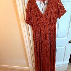 NWOT Elegant Lace V-Neck Dress in Rust
